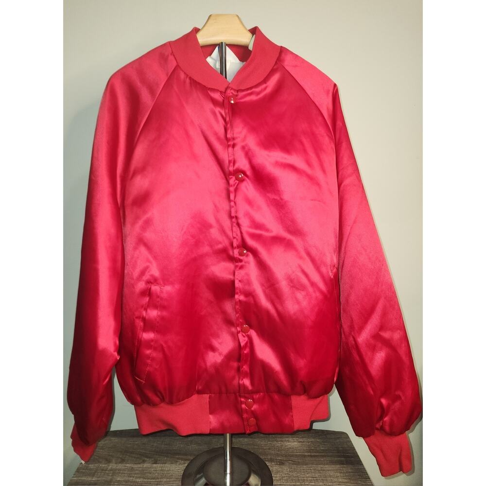 Vintage 80s 90s Solid Red Nylon Sportswear Snap Bomber Jacket Size M